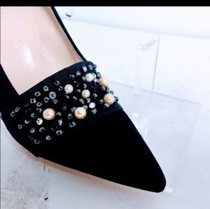 CLUB MONACO MODEL HARLOW EMBELLISHED SUEDE HEELS